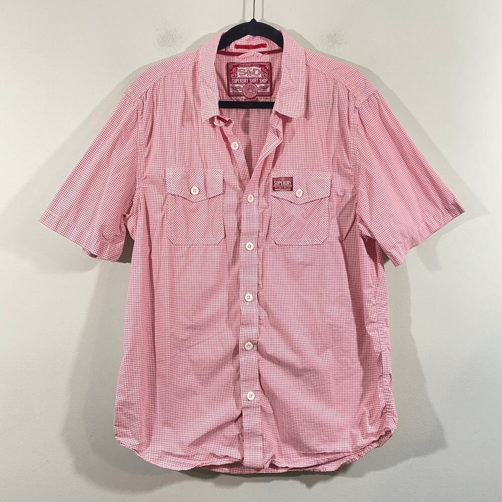 Superdry Men's Red Gingham Short Sleeve Button Up Shirt Size XXXL